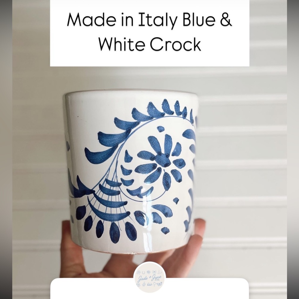 Blue and White Ceramic Crock